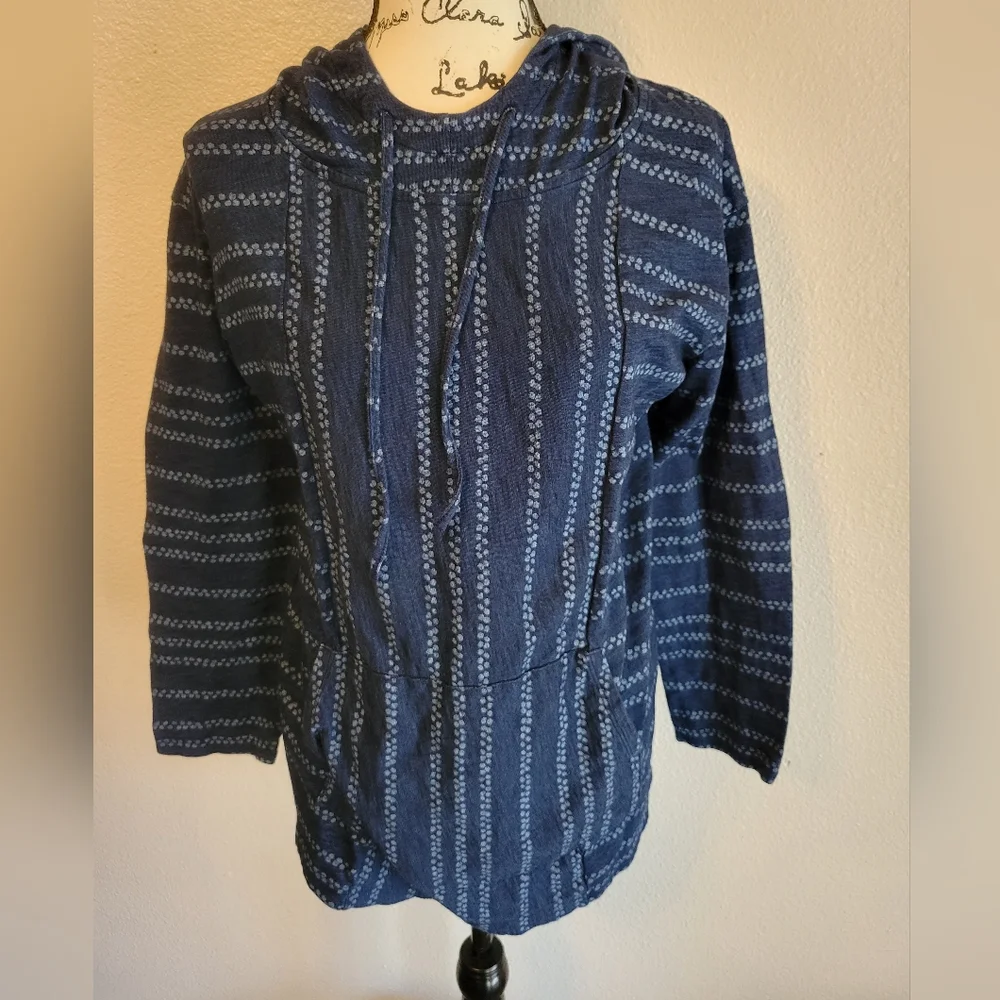 J. Jill PureJill Indigo Blue Dot Stripe Hooded Lightweight Cotton Pullover Med. - Picture 1 of 9